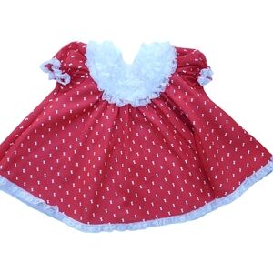 Vintage Bryan Dress Short-sleeve Ruffles & Lace Red|White Baby Girls 6 Month